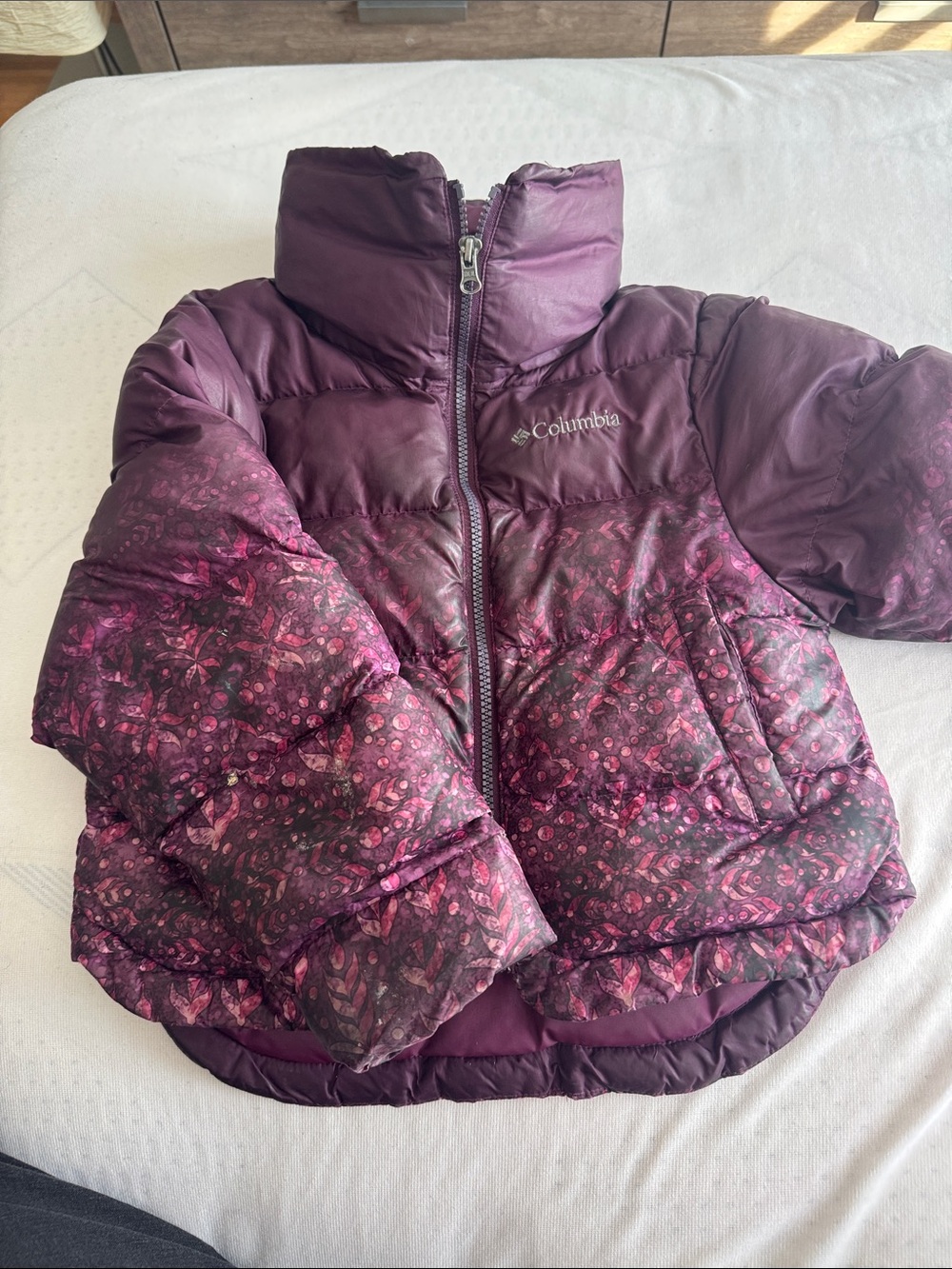 Columbia Purple Floral-Print Puffer Jacket Frozen